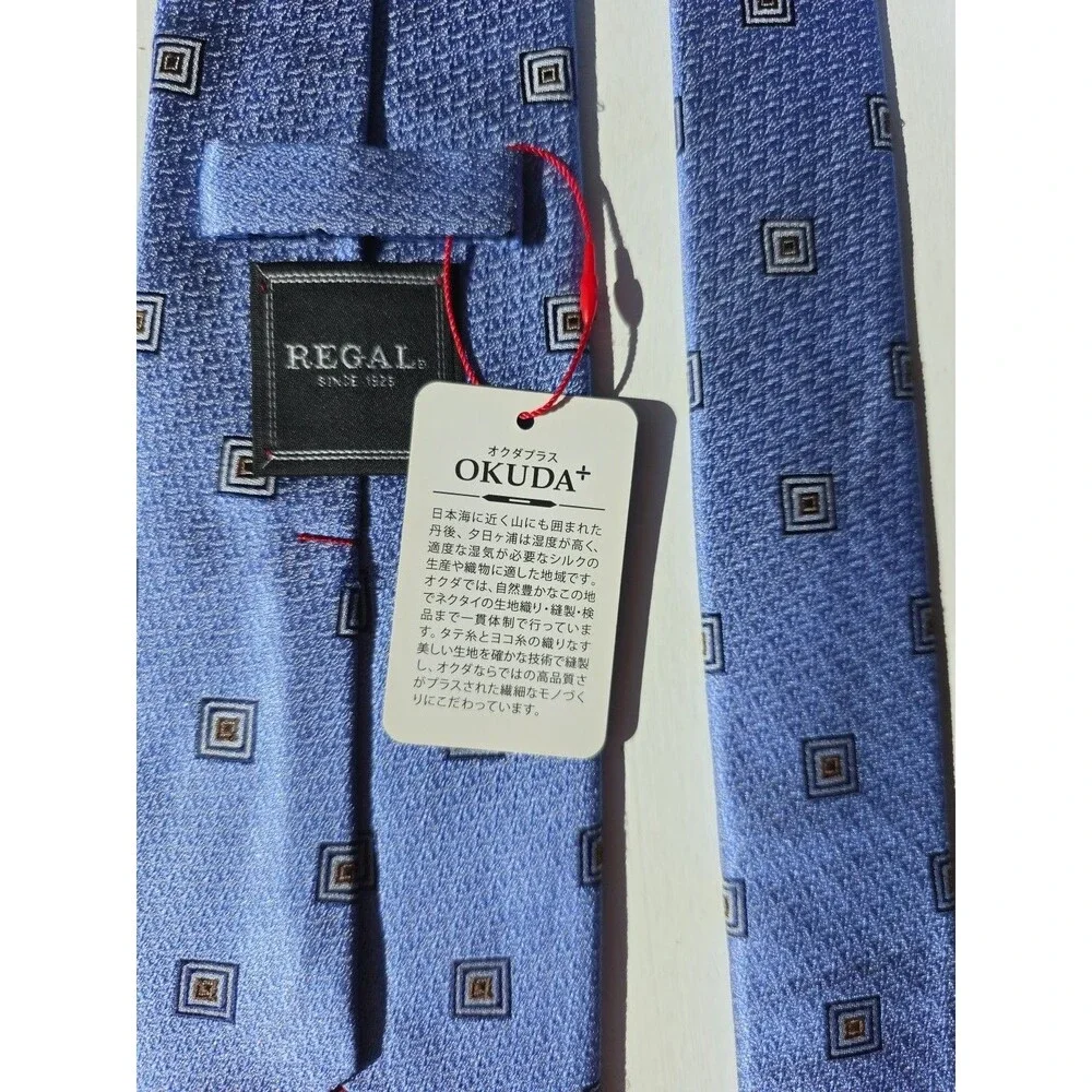 Regal Silk Tie Made in Japan Limited Edition Blue with Geometric Pattern, NWT - Picture 3 of 6